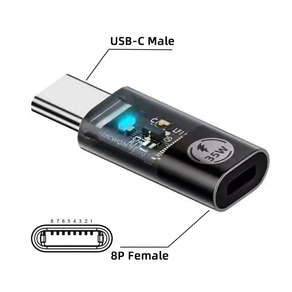 Chenyang Transparent LED USB-C Type C Male to 8P Female 35W Power 480Mbps Data Adapter Compatible with iPhone15 & Android & Tablet U2-058-LT022