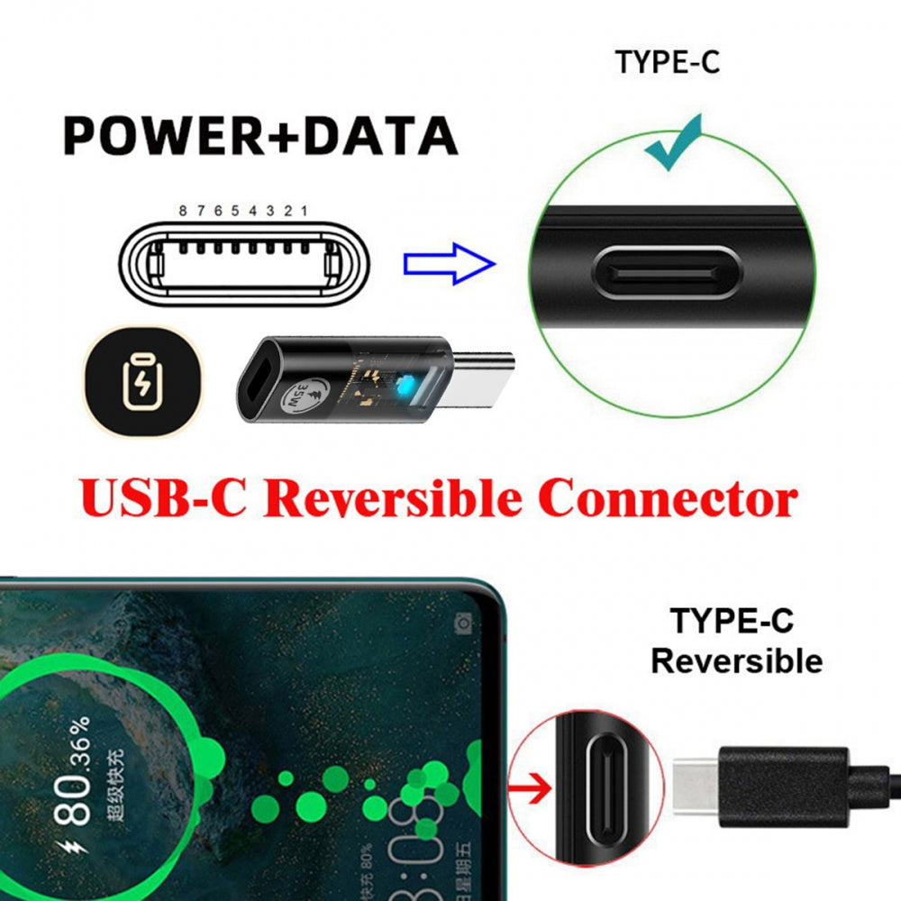 Chenyang Transparent LED USB-C Type C Male to 8P Female 35W Power 480Mbps Data Adapter Compatible with iPhone15 & Android & Tablet U2-058-LT022