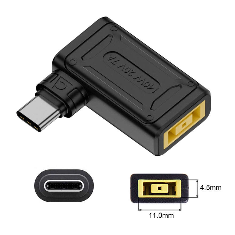 Chenyang 140W 100W Rectangle Jack Thinkpad X1 Input to USB-C Type-C Angled 90 Degree Power Plug Charge Adapter for Laptop Phone UC-066-1145MM