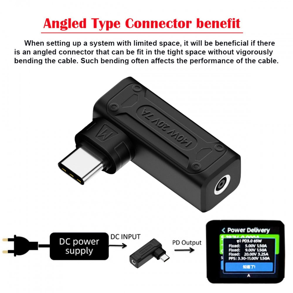 Chenyang 140W 100W DC Jack 4.5x3.0mm Input to USB-C Type-C Angled 90 Degree Power Plug Charge Adapter for Laptop Phone UC-066-4530MM