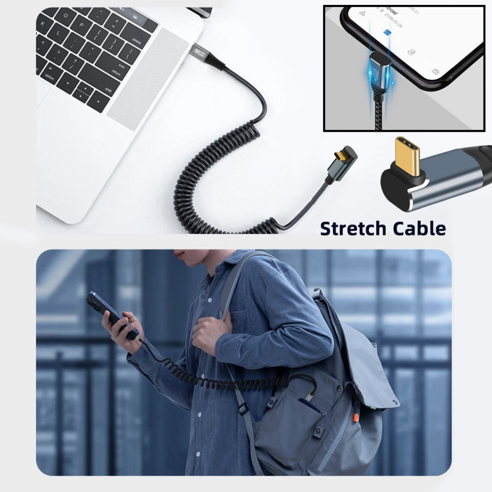 Chenyang Stretch Coiled USB-C USB4 Cable 20Gbps 100W 8K Type-C Up Angled Male to Male Cable Power & Data for Laptop Keyboard Tablet UC-164-UP-1.8M