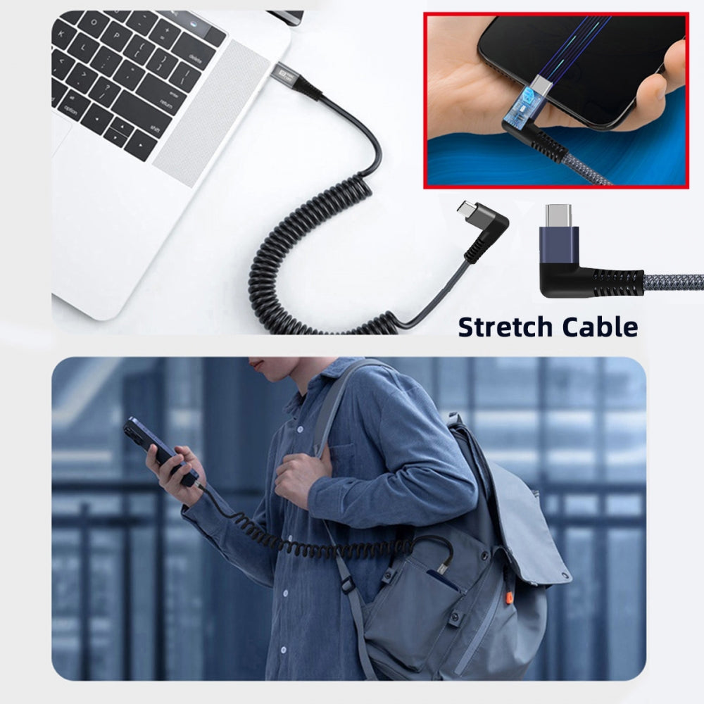 Chenyang Stretch Coiled USB-C USB4 Cable 20Gbps 100W 8K Type-C Right Angled Male to Male Cable Power & Data for Laptop Keyboard Tablet UC-164-RI-1.8M