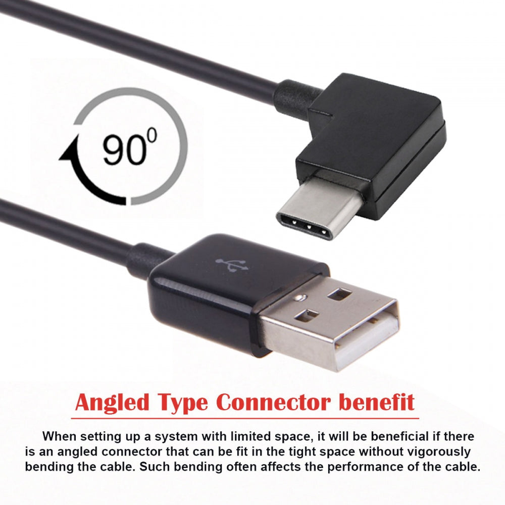 Chenyang Right Angled Type C USB-C to USB 2.0 Cable 90 Degree Connector for Tablet  Mobile Phone CC-UC-011-BK