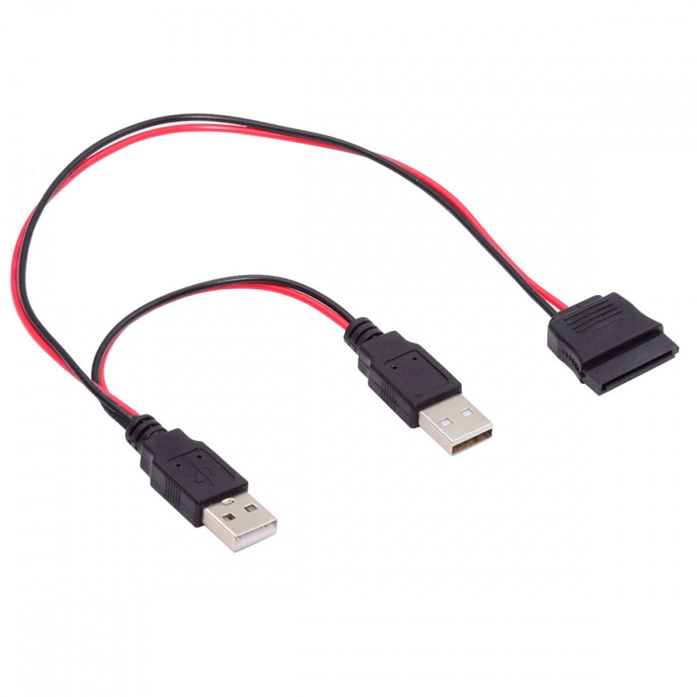 Chenyang DC 5V Dual USB to SATA 15Pin Power Cable for 2.5 inch SATA HDD SSD Disk Driver 5V 2A Max U2-070-2P