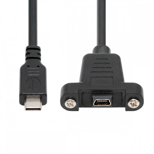 Chenyang USB2.0 Mini 5Pin Female to Type-C USB-C Male Power Cable 480Mbps Data with Panel Mount Holes 30cm U2-050-TC