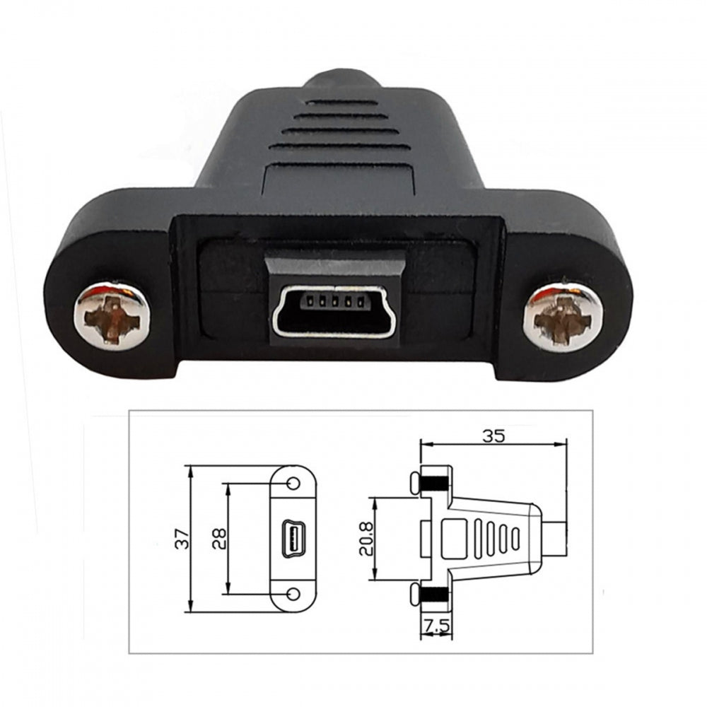 Chenyang USB2.0 Mini 5Pin Female to Type-C USB-C Male Power Cable 480Mbps Data with Panel Mount Holes 30cm U2-050-TC