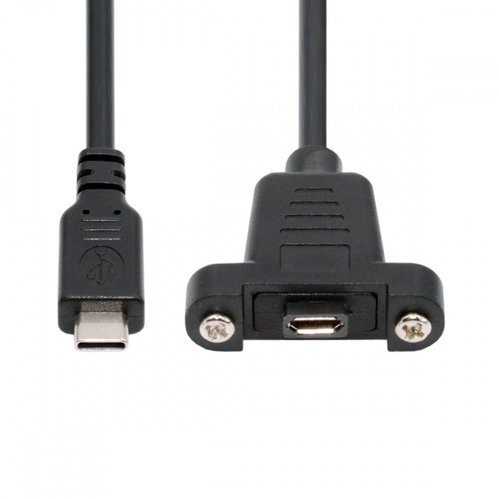 Chenyang USB2.0 Micro 5Pin Female to Type-C USB-C Male Power Cable 480Mbps Data with Panel Mount Holes 50cm U2-097-TC