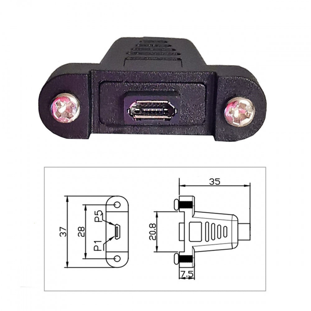 Chenyang USB2.0 Micro 5Pin Female to Type-C USB-C Male Power Cable 480Mbps Data with Panel Mount Holes 50cm U2-097-TC