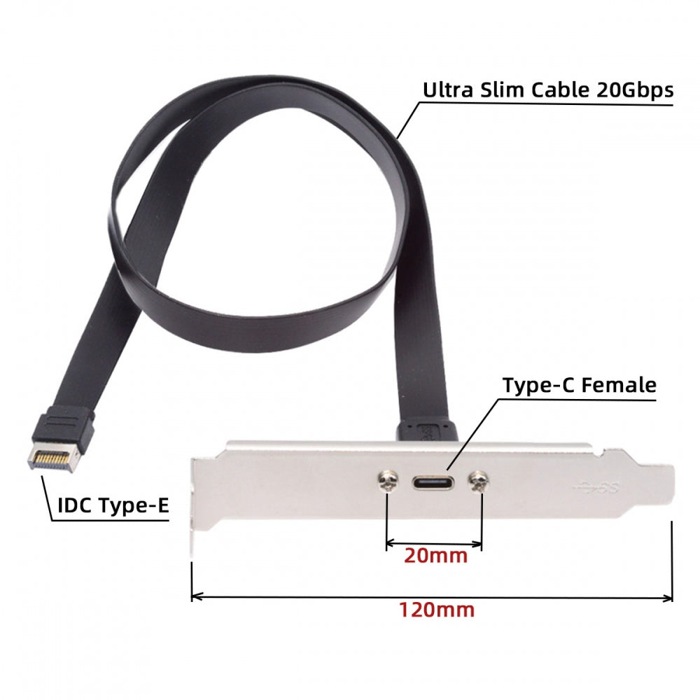 Chenyang USB 3.2 Type-E IDC 20Pin Front Panel Header to USB-C Type-C Female Extension Cable 20Gbps with Panel Mount Screw UC-037-20G