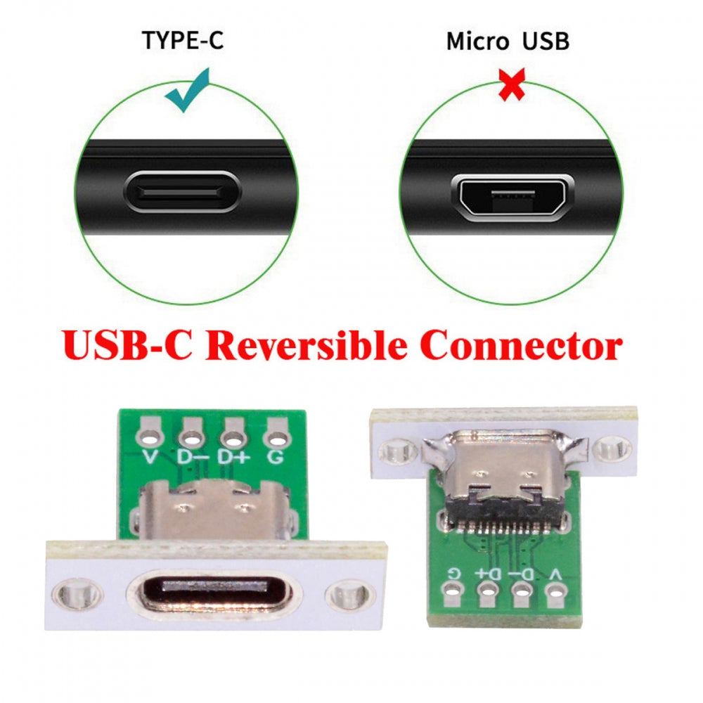 Chenyang 5pcs/set DIY OEM Type C Female Socket Connector Panel Mount Type with PC Board 24pin USB 2.0 Pinout CN-014-CF