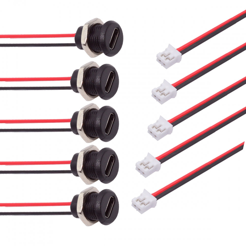 Chenyang 5pcs/set DIY OEM Type C Female Socket to 2Pin Header Cable Pitch=2.0mm Panel Mount Type DC 5V Power CN-015-2P