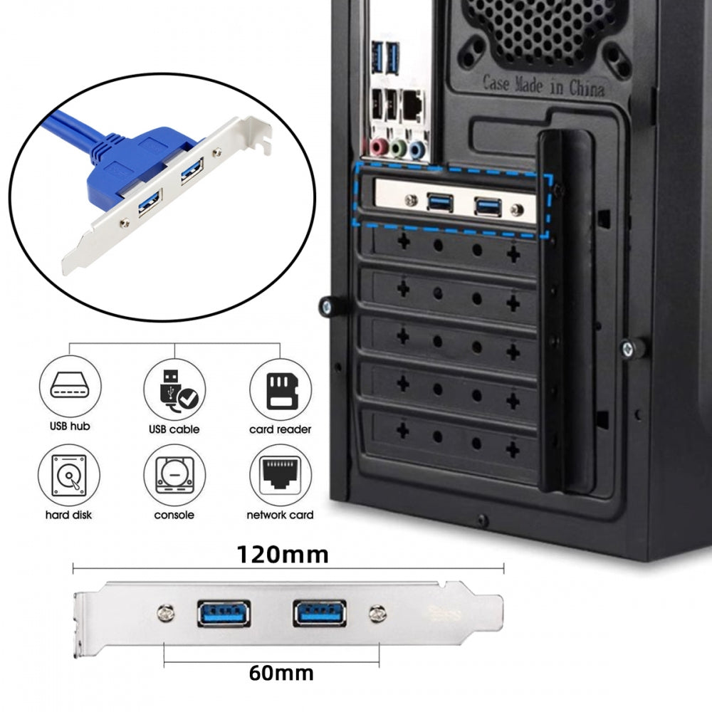 Chenyang Internal Dual USB 3.0 Female Mount Panel to Motherboard 20pin Cable with PCI Bracket 50cm U3-066-2P