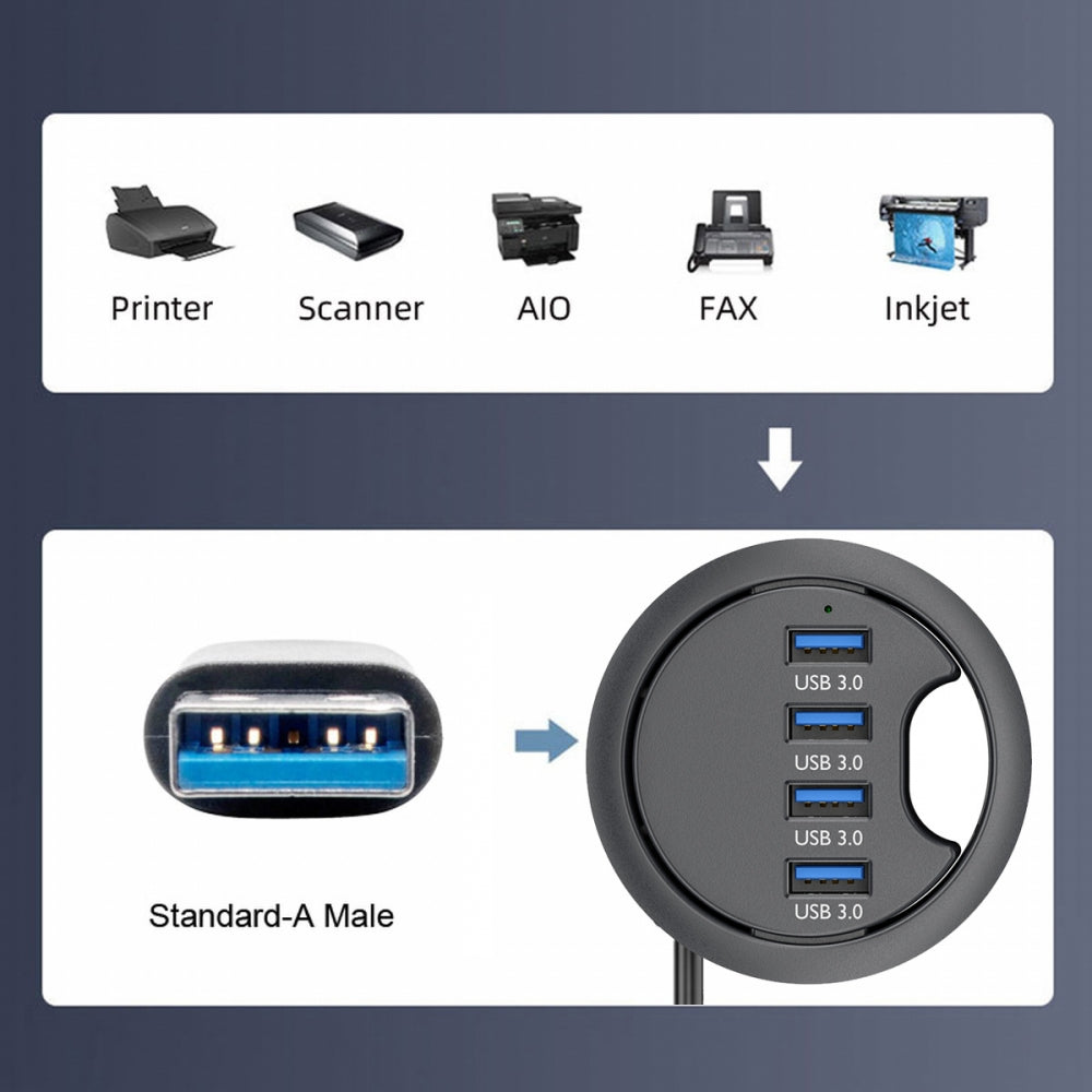 Chenyang USB 3.0 Hub 4 Port USB 60mm Desk Grommet Splitter Dock Station Interface for Desktop PC Desk U3-095-HUB01