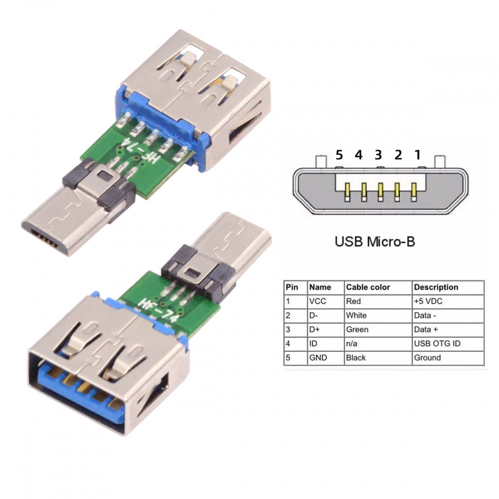 Chenyang 5pcs/lot Micro USB 2.0 5Pin Male Connector to USB Type-A Female OTG Data PCBA Adapter for Tablet Phone CN-016-AF