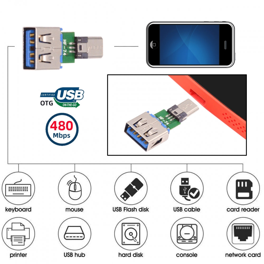 Chenyang 5pcs/lot Micro USB 2.0 5Pin Male Connector to USB Type-A Female OTG Data PCBA Adapter for Tablet Phone CN-016-AF