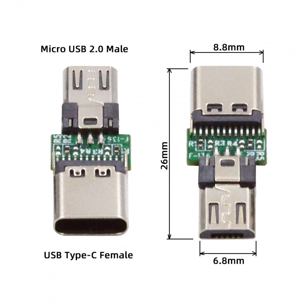 Chenyang 5pcs/lot Micro USB 2.0 5Pin Male Connector to USB Type-C Female Power Data PCBA Adapter for Tablet Phone Laptop CN-016-CF