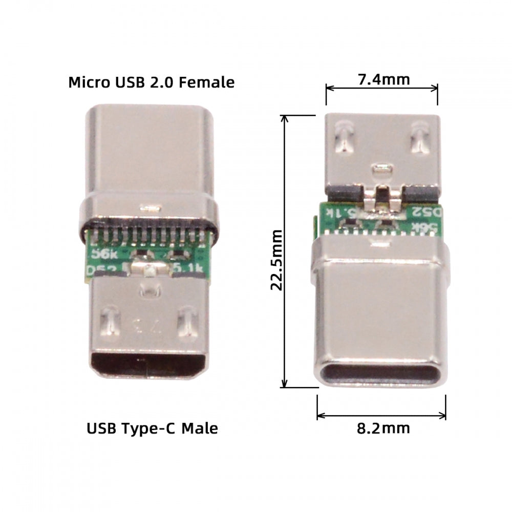 Chenyang 5pcs/lot Micro USB 2.0 5Pin Female Connector to USB Type-C Male Power Data PCBA Adapter for Tablet Phone Laptop CN-016-CM