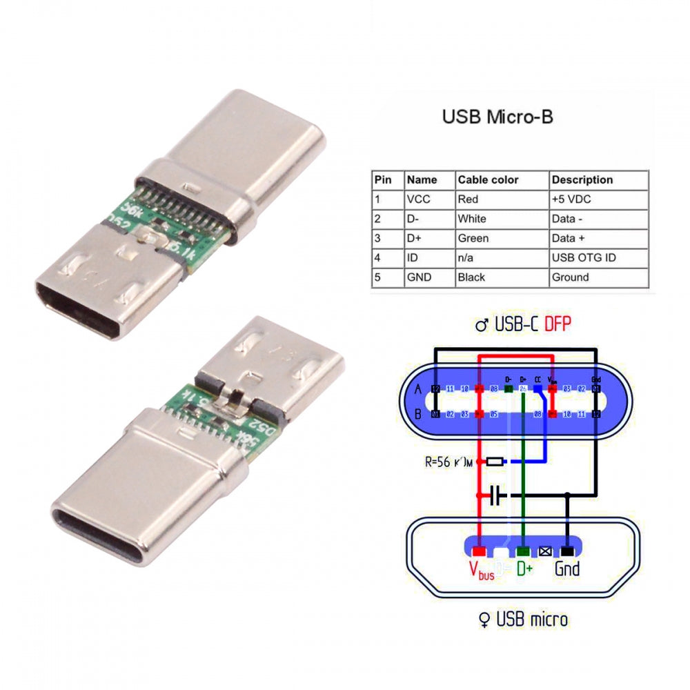 Chenyang 5pcs/lot Micro USB 2.0 5Pin Female Connector to USB Type-C Male Power Data PCBA Adapter for Tablet Phone Laptop CN-016-CM