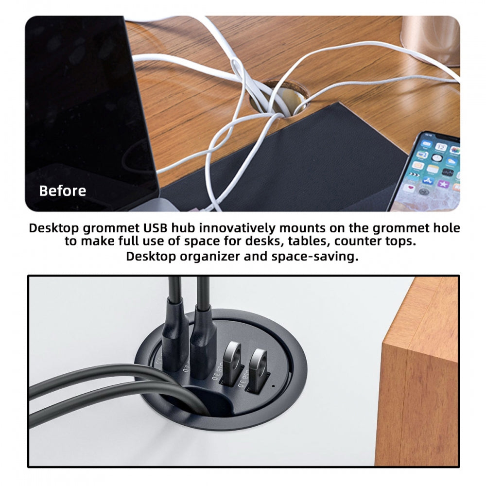 Chenyang USB 3.0 Hub SD TF USB-C 2 Port USB 60mm Desk Grommet Splitter Dock Station Micro-SD Card Reader for Desktop PC U3-095-HUB04