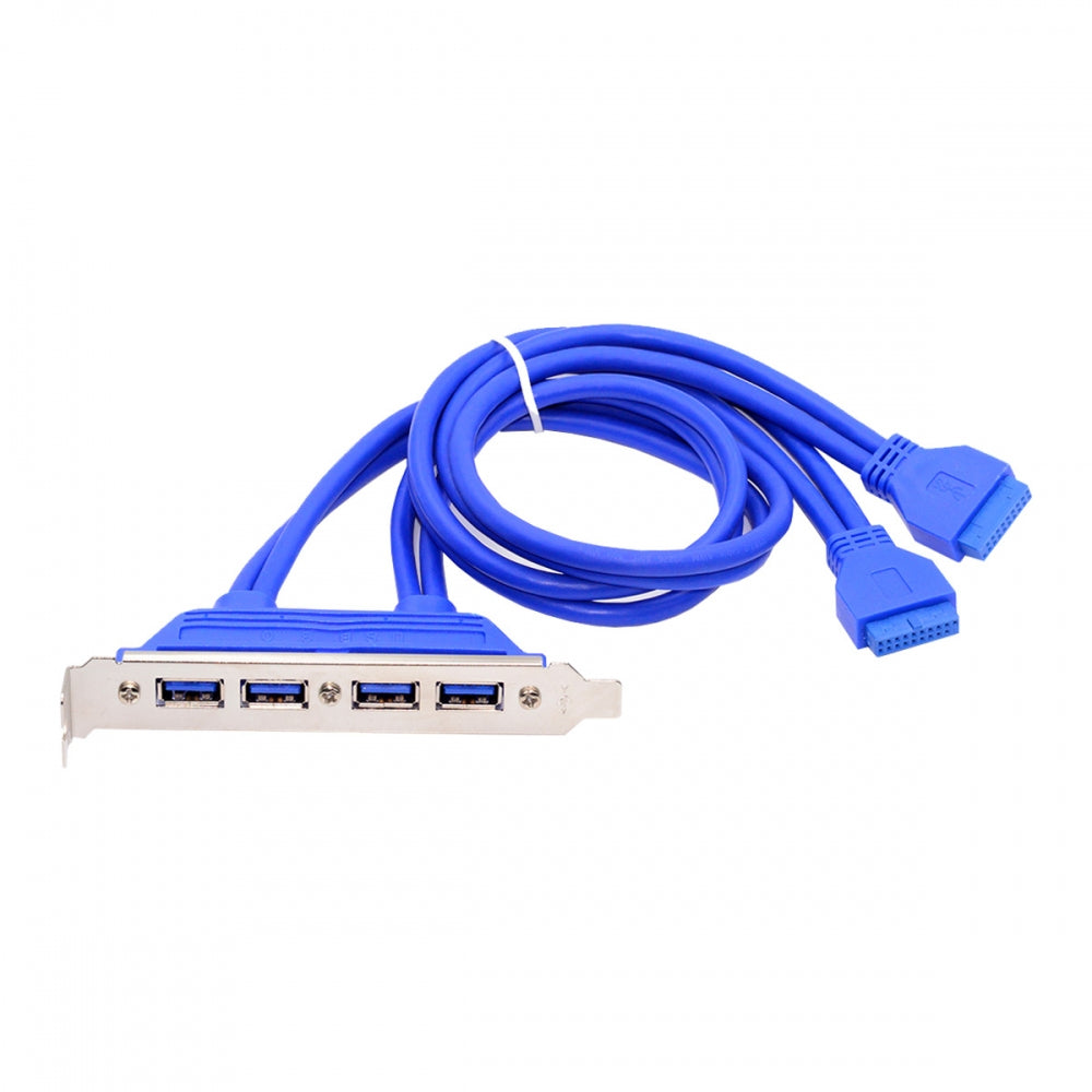 Chenyang Internal Four Ports USB 3.0 Female Mount Panel to Motherboard 20pin Baffle Cable with PCI Bracket 50cm U3-066-4P