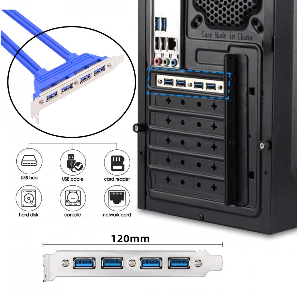 Chenyang Internal Four Ports USB 3.0 Female Mount Panel to Motherboard 20pin Baffle Cable with PCI Bracket 50cm U3-066-4P