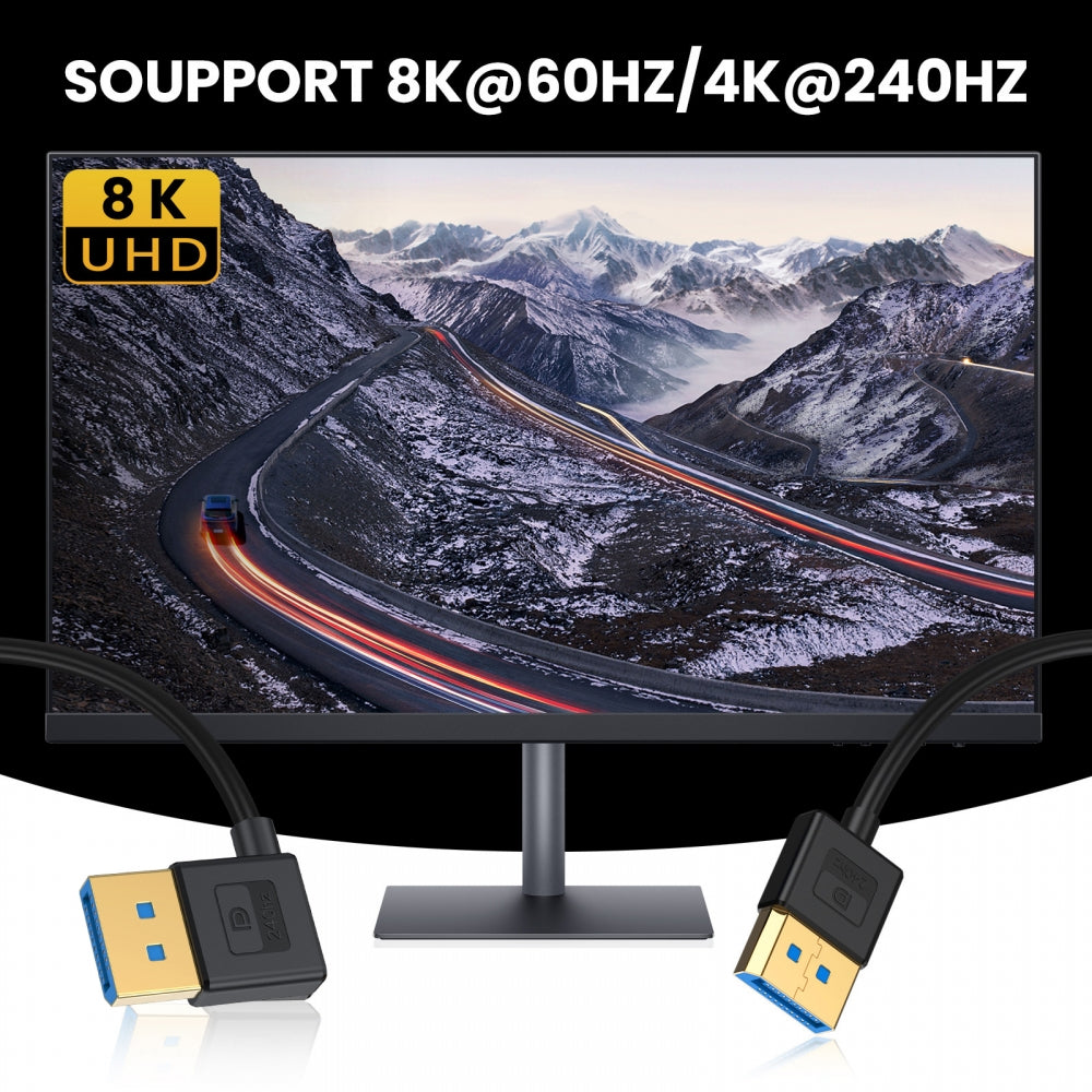 Chenyang Ultrafine Right Angled DisplayPort 1.4 DP to DP Cable 8K 60hz Cable Ultra-HD UHD 4K 144hz 90 Degree for Desktop Laptop Monitor 100cm DP-011-RI