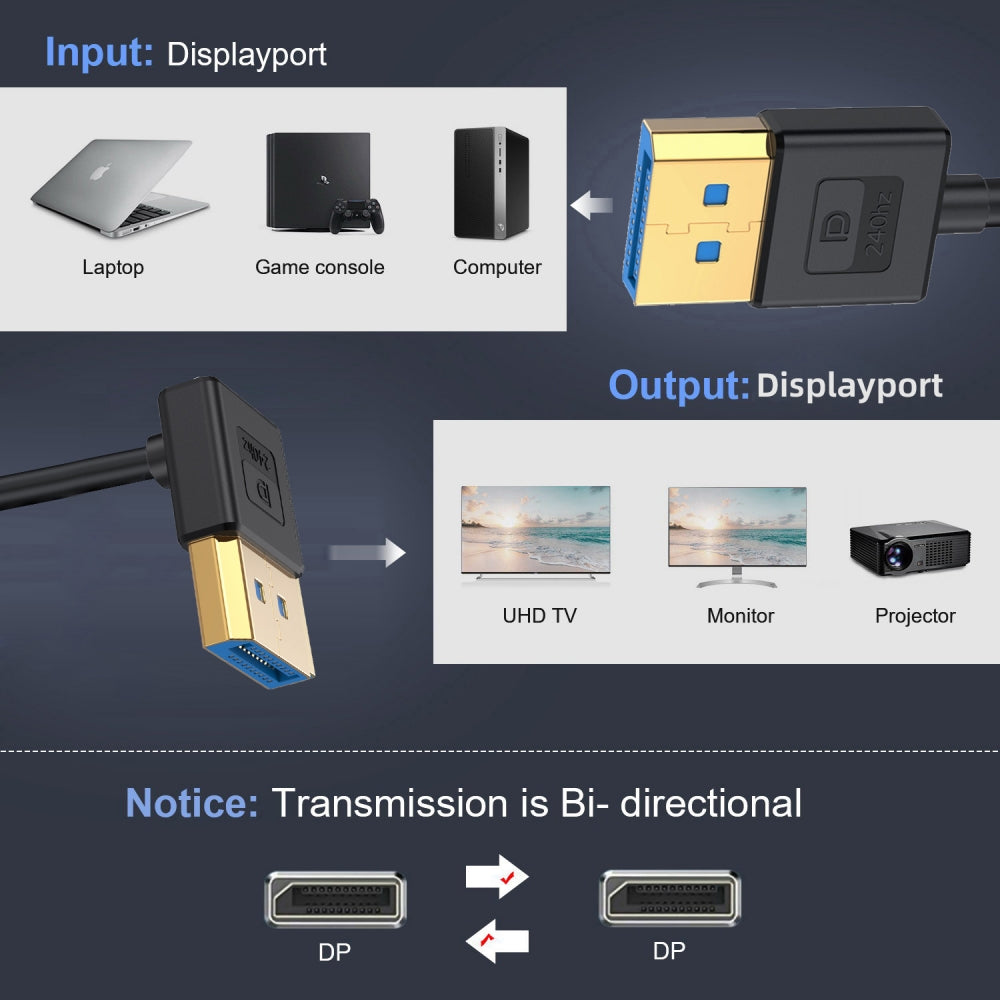 Chenyang Ultrafine Up Angled DisplayPort 1.4 DP to DP Cable 8K 60hz Cable Ultra-HD UHD 4K 144hz 90 Degree for Desktop Laptop Monitor 100cm DP-011-UP