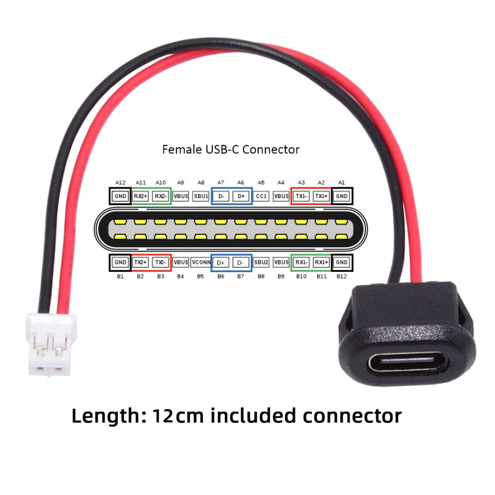 Chenyang 5pcs/set DIY OEM Type C Female Socket to 2Pin Header Cable Pitch=2.0mm Latch Mount Type DC 5V Power CN-025-2P