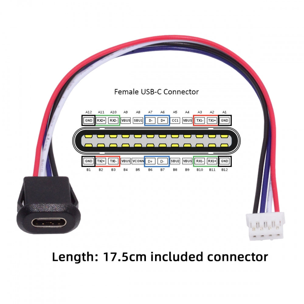 Chenyang 5pcs/set DIY OEM Type C Female Socket to 4Pin Header Cable Pitch=2.0mm Latch Mount Type DC 5V Power CN-025-4P