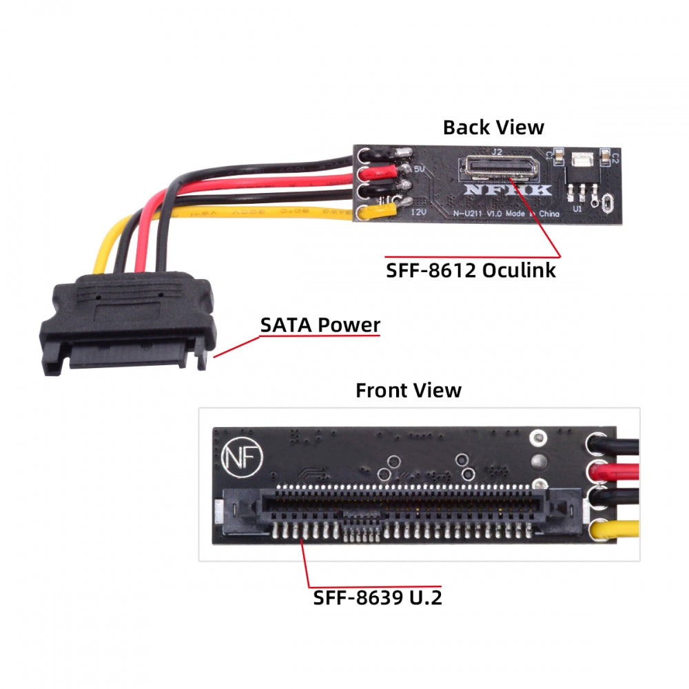 Chenyang SFF-8611 Oculink Female SFF-8612 to U.2 U.3 SFF-8639 NVME PCIe PCI-Express SSD Adapter for Mainboard SF-084-8612