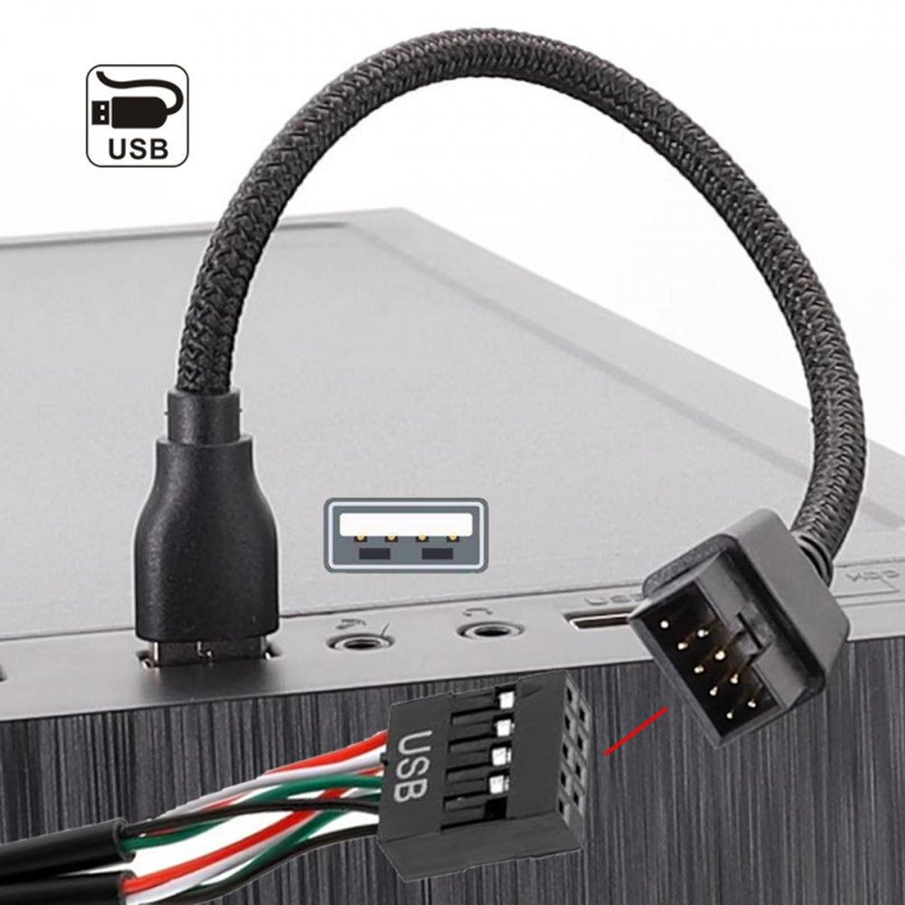 Chenyang Single USB 2.0 Male Type-A to Motherboard 9Pin 10Pin Male Header Cable with Sleeve 20cm U2-076