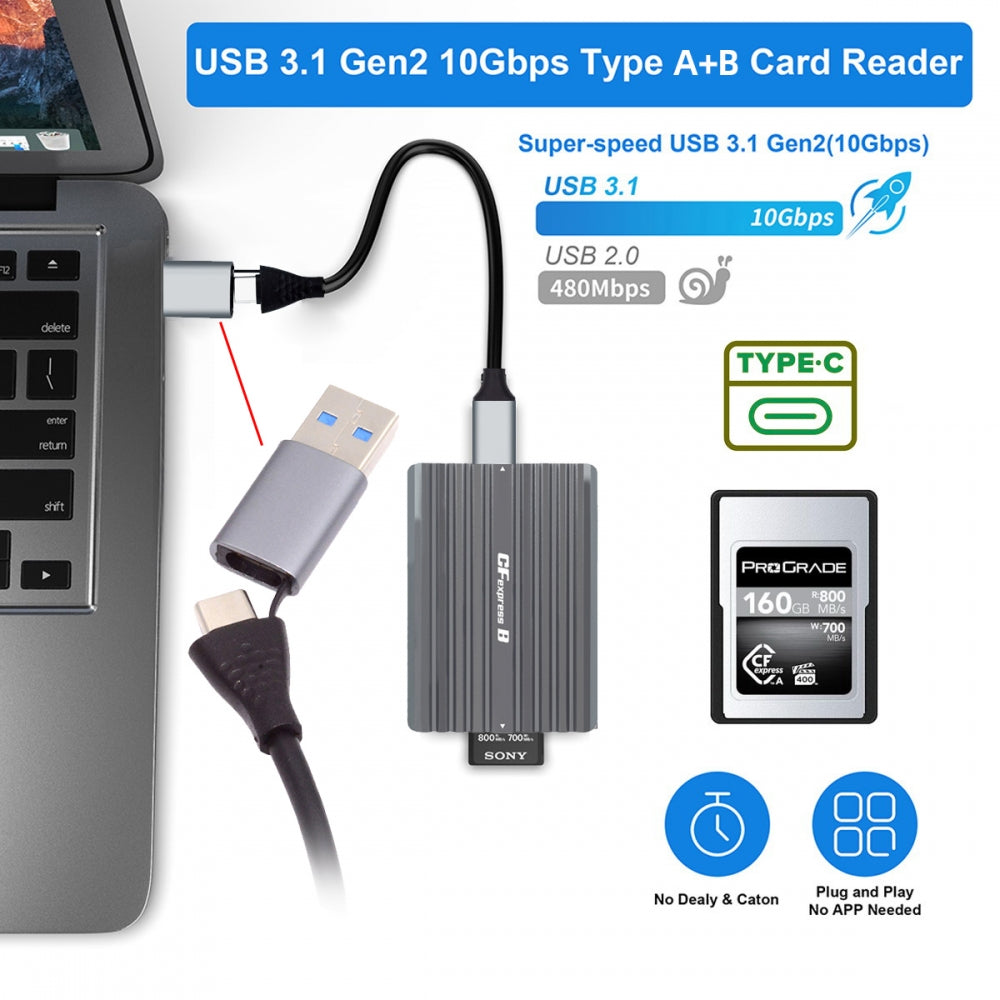 Chenyang USB3.1 Type-C USB3.0 Type-A to CF Express Extension Card Reader CFE Type-A & Type-B CFA R5 Z6 Z7 CFB Memory Card UC-152-CFX