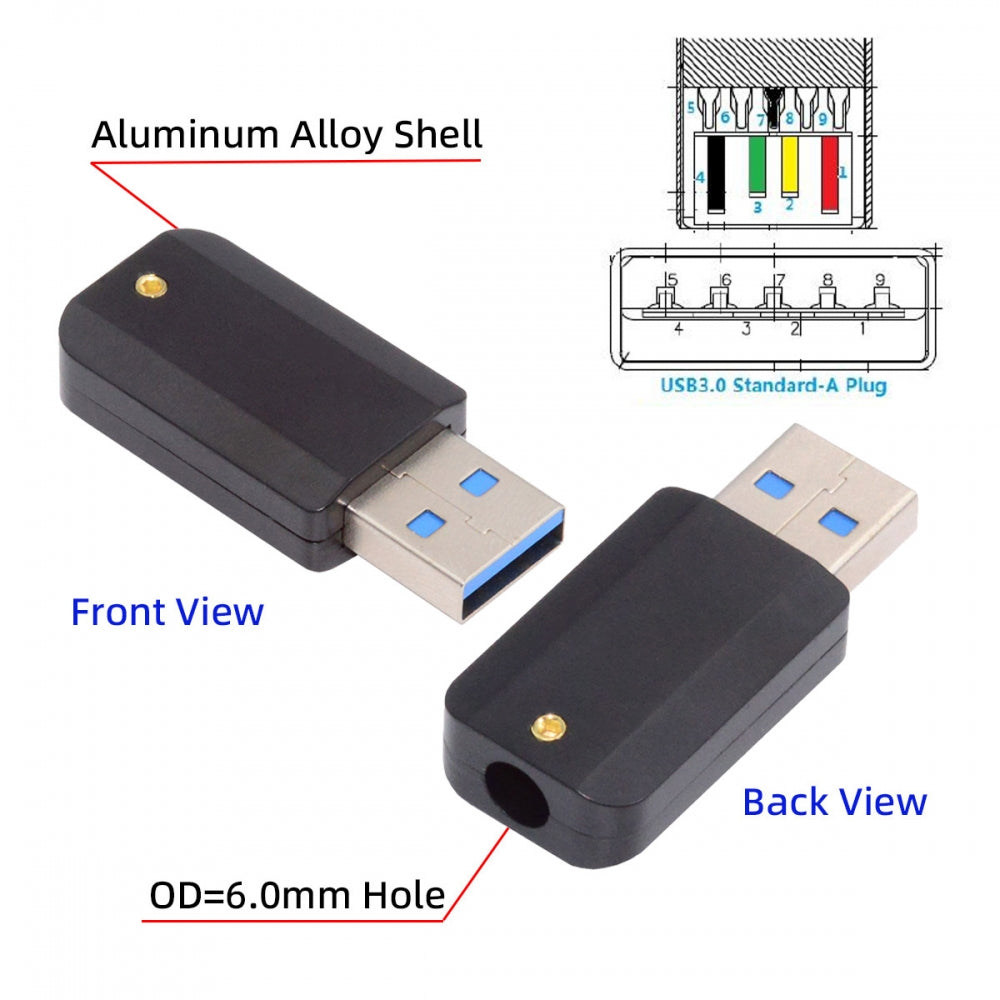 Chenyang USB 3.0 Type-A Male Plug Connector Solder Type with Aluminum Alloy Shell Black Customization for 6.0mm Cable CN-024-MA