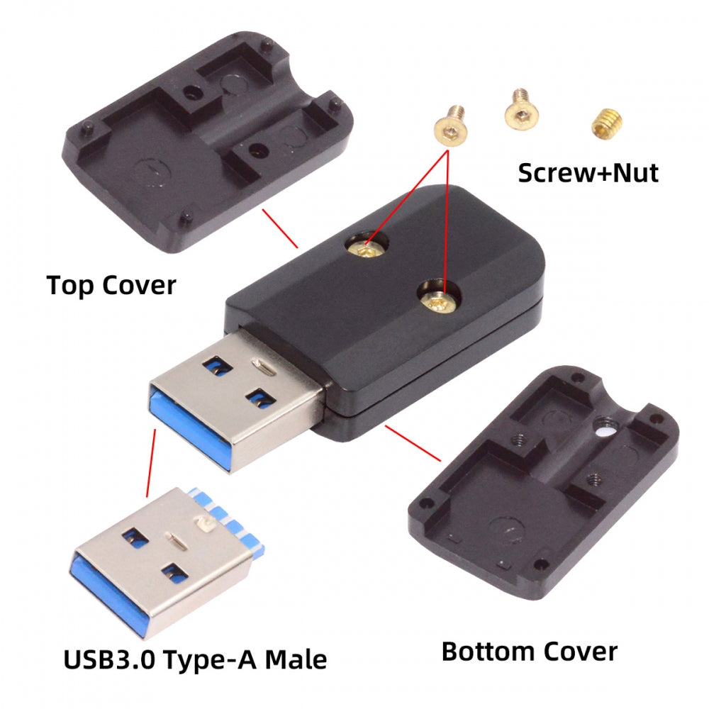 Chenyang USB 3.0 Type-A Male Plug Connector Solder Type with Aluminum Alloy Shell Black Customization for 6.0mm Cable CN-024-MA