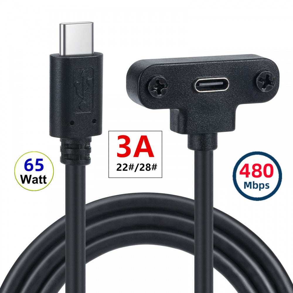 Chenyang USB-C 480Mbps Type-C Male to Up Angled Female Extension Data Screw Locking Cable for Camera VR UC-171-0.3M