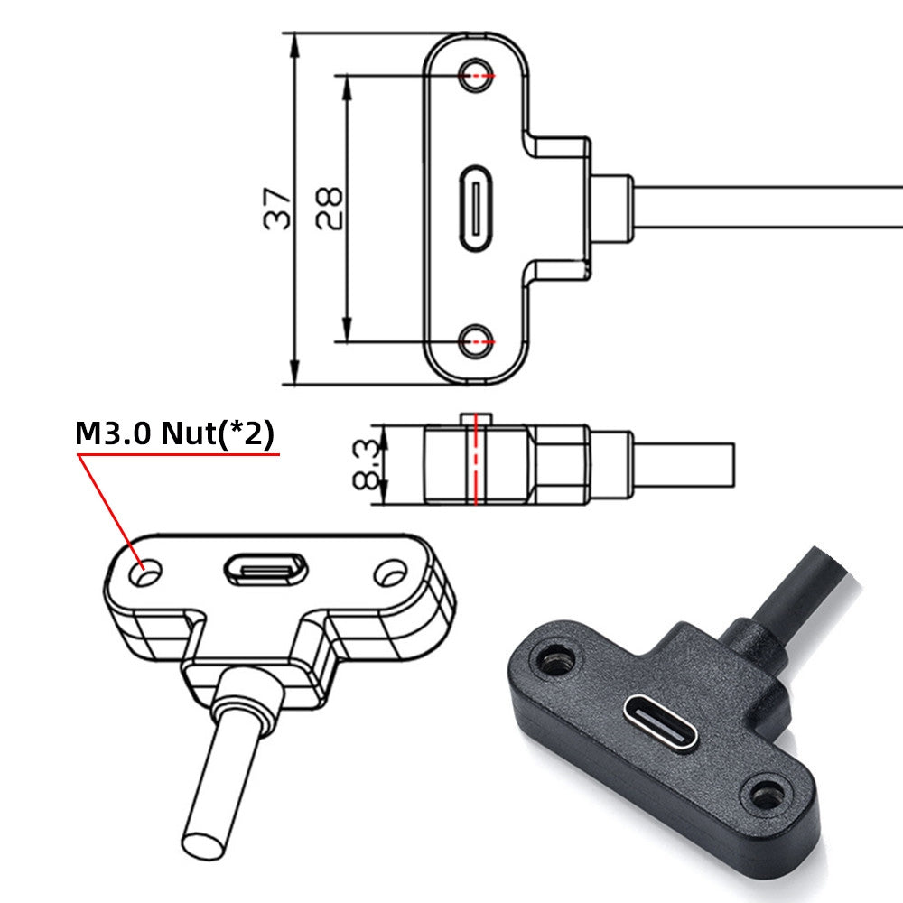 Chenyang USB-C 480Mbps Type-C Male to Up Angled Female Extension Data Screw Locking Cable for Camera VR UC-171-0.3M