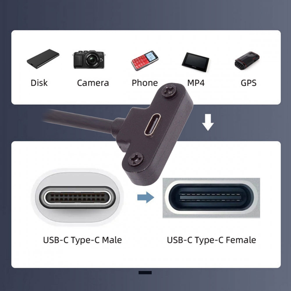 Chenyang USB-C 480Mbps Type-C Male to Up Angled Female Extension Data Screw Locking Cable for Camera VR UC-171-0.3M