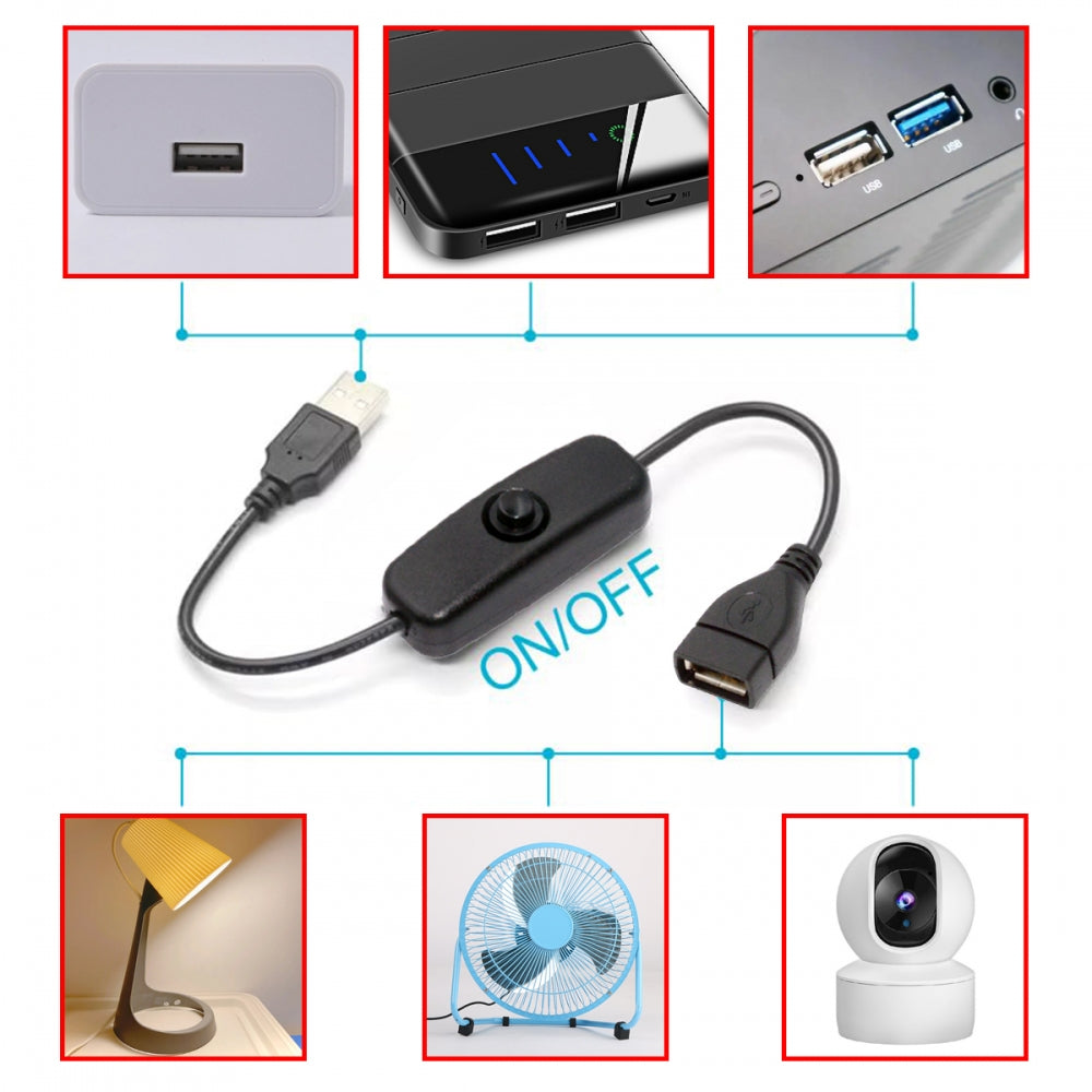 Chenyang USB2.0 Cable with On Off Power Switch Button USB Type-A Male to Female for DC 5V Desk Lamp Fan Camera PW-012-AM