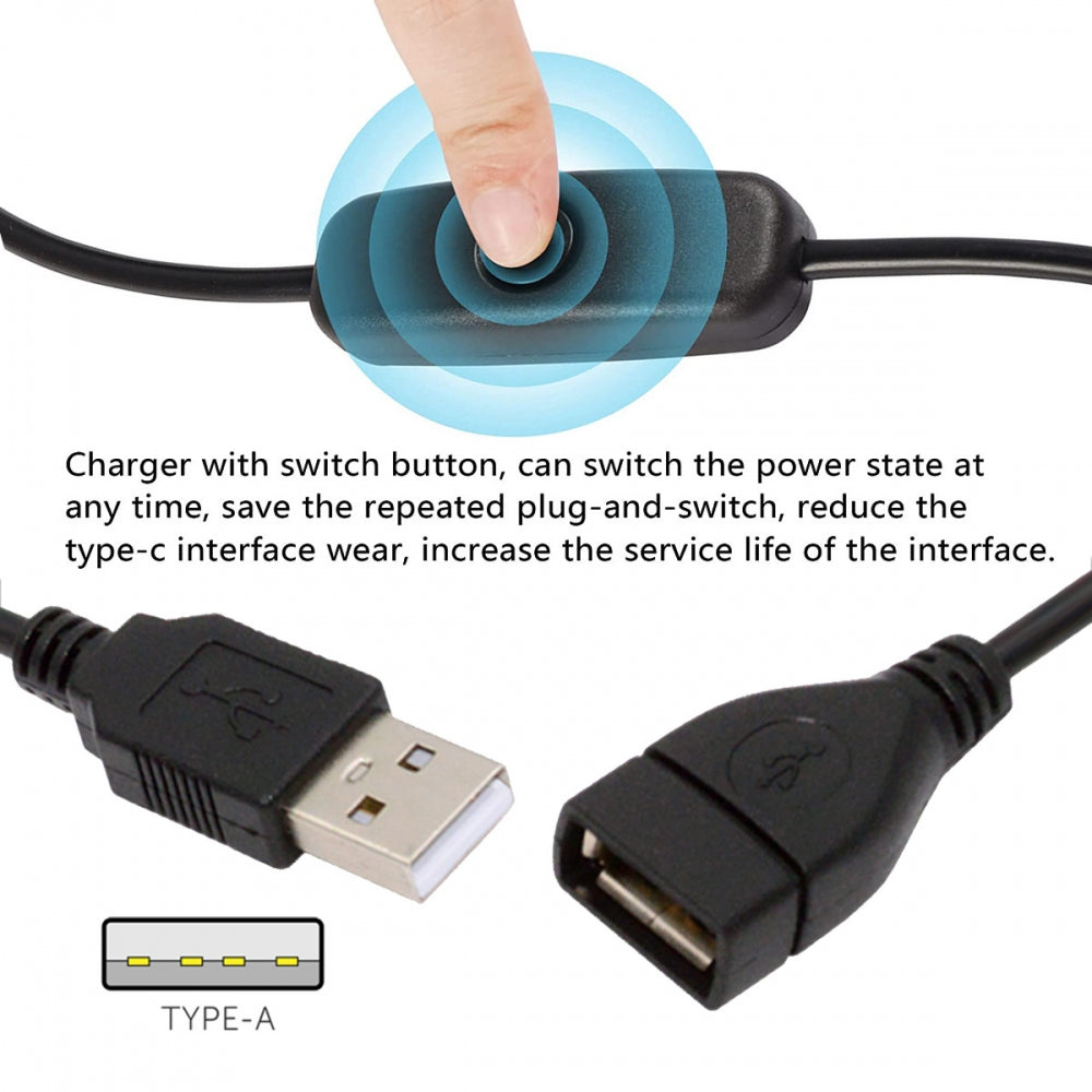 Chenyang USB2.0 Cable with On Off Power Switch Button USB Type-A Male to Female for DC 5V Desk Lamp Fan Camera PW-012-AM