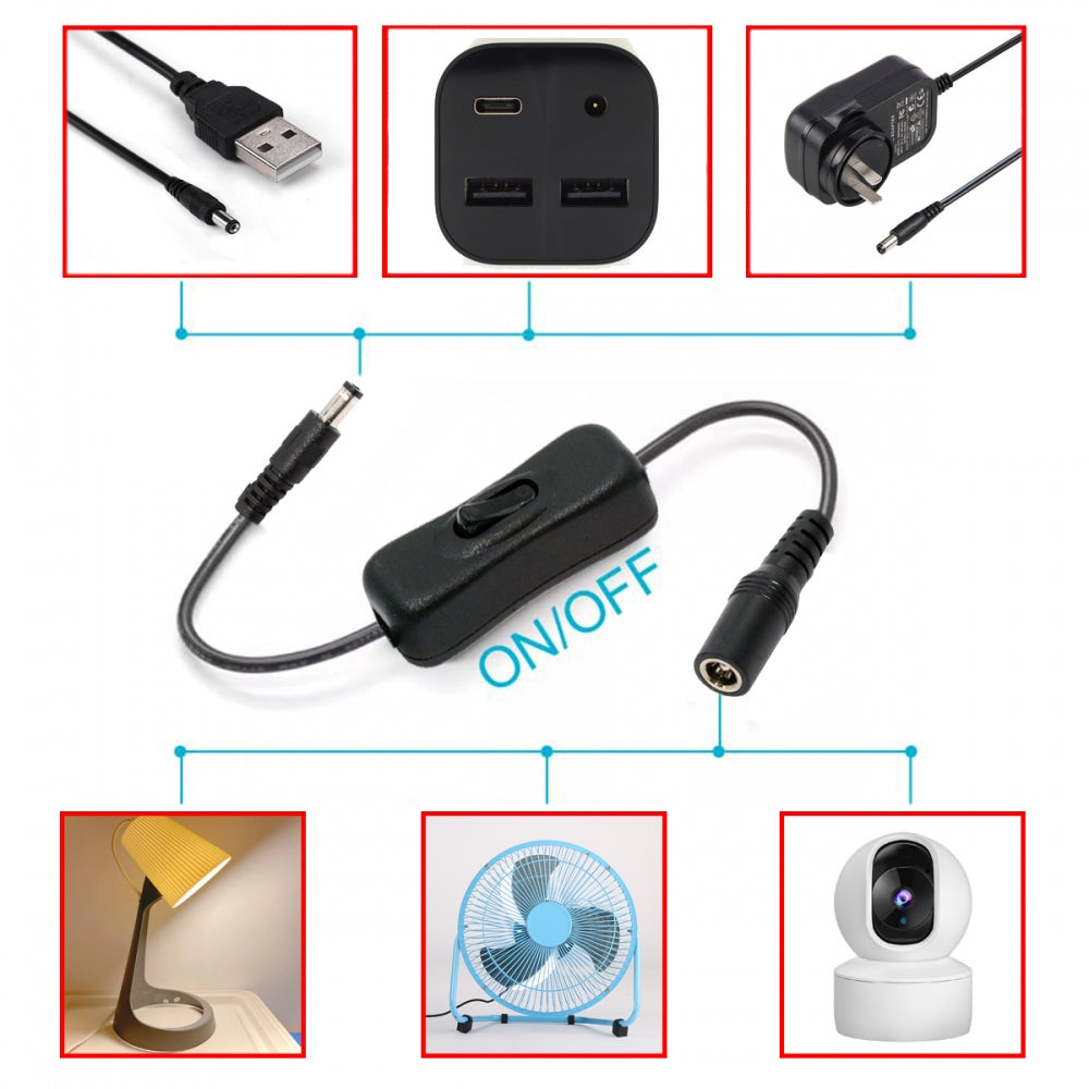 Chenyang DC Cable with On Off Power Switch Button DC 5.5x2.1mm Male to Female for DC 5V Desk Lamp Fan Camera PW-012-DC