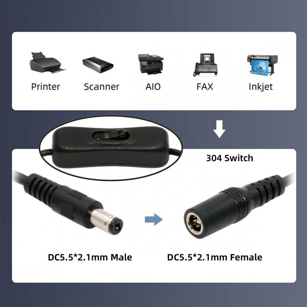 Chenyang DC Cable with On Off Power Switch Button DC 5.5x2.1mm Male to Female for DC 5V Desk Lamp Fan Camera PW-012-DC