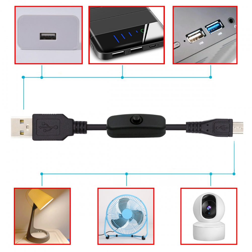 Chenyang Micro USB2.0 to Type-A Cable with On Off Power Switch Button Micro 5Pin for DC 5V Desk Lamp Fan Camera PW-015-MM