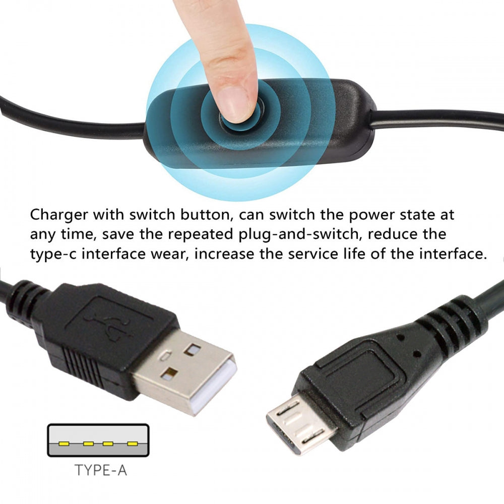 Chenyang Micro USB2.0 to Type-A Cable with On Off Power Switch Button Micro 5Pin for DC 5V Desk Lamp Fan Camera PW-015-MM