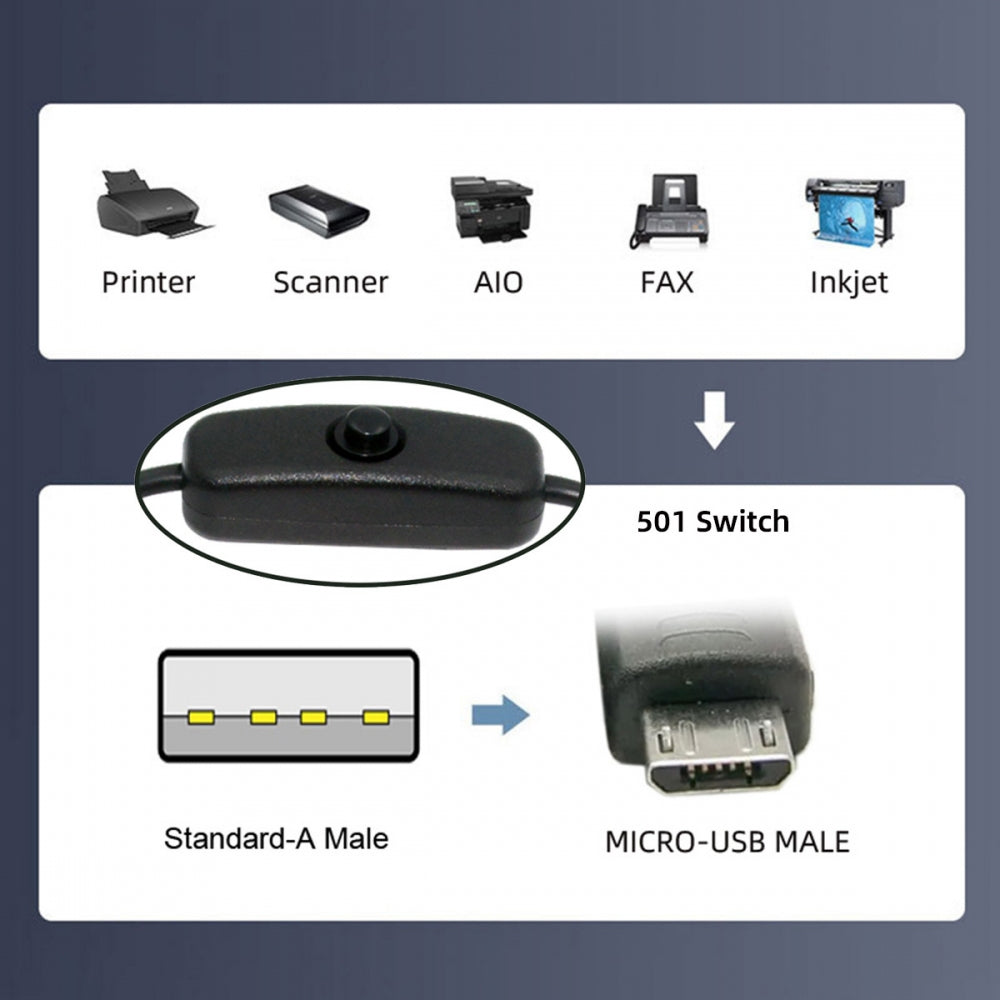 Chenyang Micro USB2.0 to Type-A Cable with On Off Power Switch Button Micro 5Pin for DC 5V Desk Lamp Fan Camera PW-015-MM