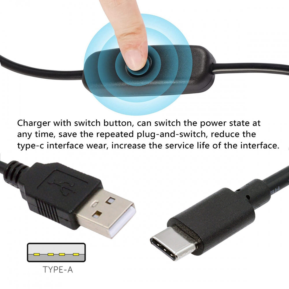 Chenyang Type-C USB2.0 to Type-A Cable with On Off Power Switch Button USB-C for DC 5V Desk Lamp Fan Camera PW-015-TC