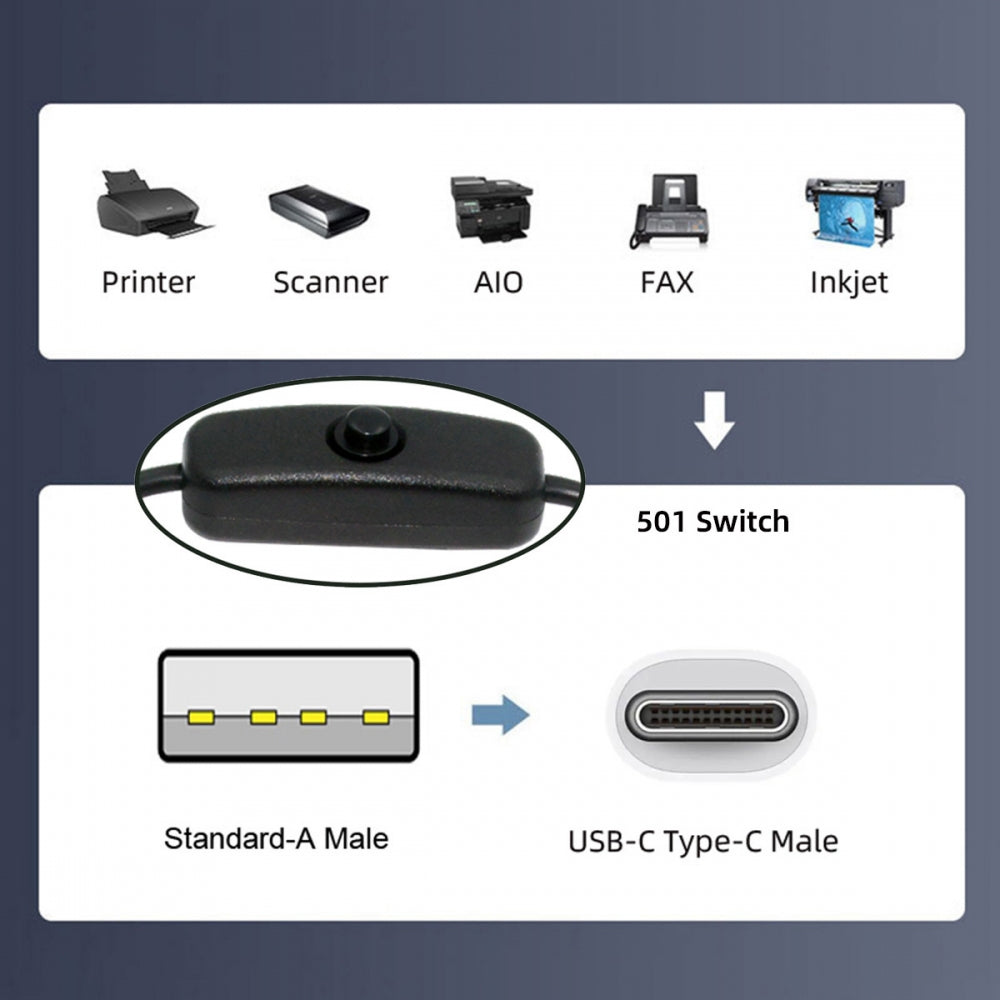 Chenyang Type-C USB2.0 to Type-A Cable with On Off Power Switch Button USB-C for DC 5V Desk Lamp Fan Camera PW-015-TC