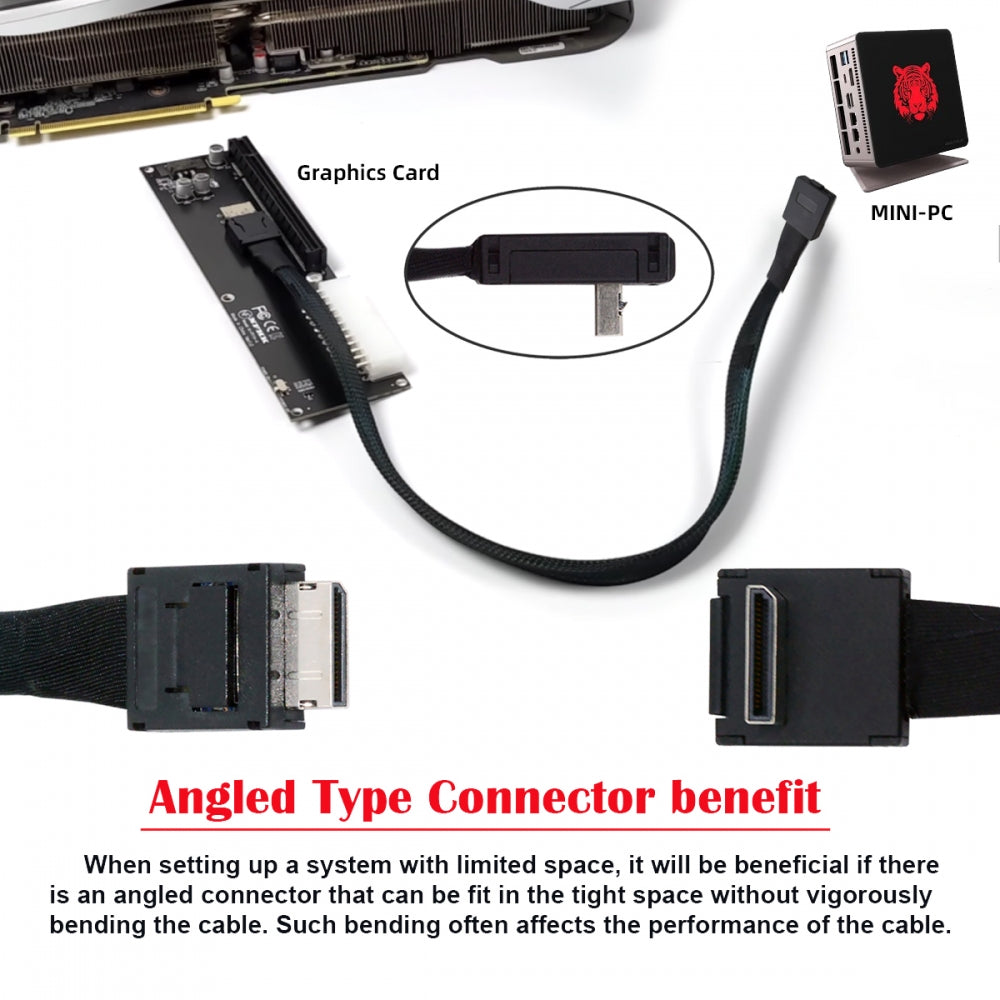 Chenyang Down Angled 90 Degree OcuLink PCIe 4.0 PCI-Express SFF-8611 4i to SFF-8611 Data Active Cable for eGPU SSD 80cm SF-014-DN