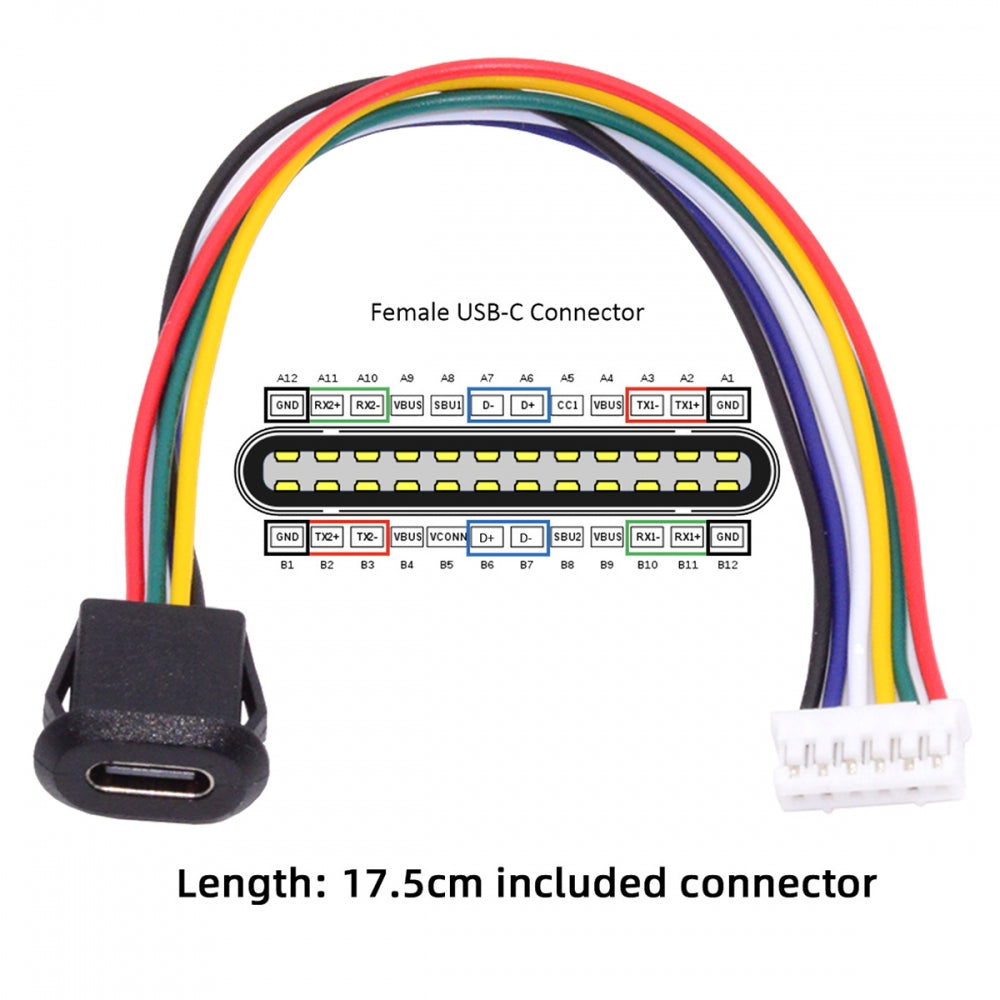 Chenyang 5pcs/set DIY OEM Type C Female Socket to 6Pin Header Cable Pitch=2.0mm Latch Mount Type DC 5V/20V PD Power CN-025-6P