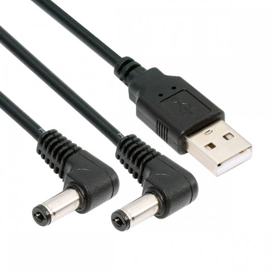 Chenyang USB Type-A Male to Dual 5.5x2.1mm DC 5V Power Plug Splitter Right Angled 90 Degree Connector Charge Cable U2-077-RI