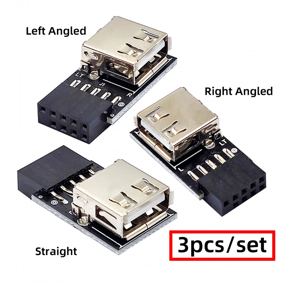 Chenyang 3pcs/set 9Pin/10Pin Motherboard Front Panel Header Female to Single USB 2.0 Female Adapter Vertical Angled Type 90 Degree U2-075-1P